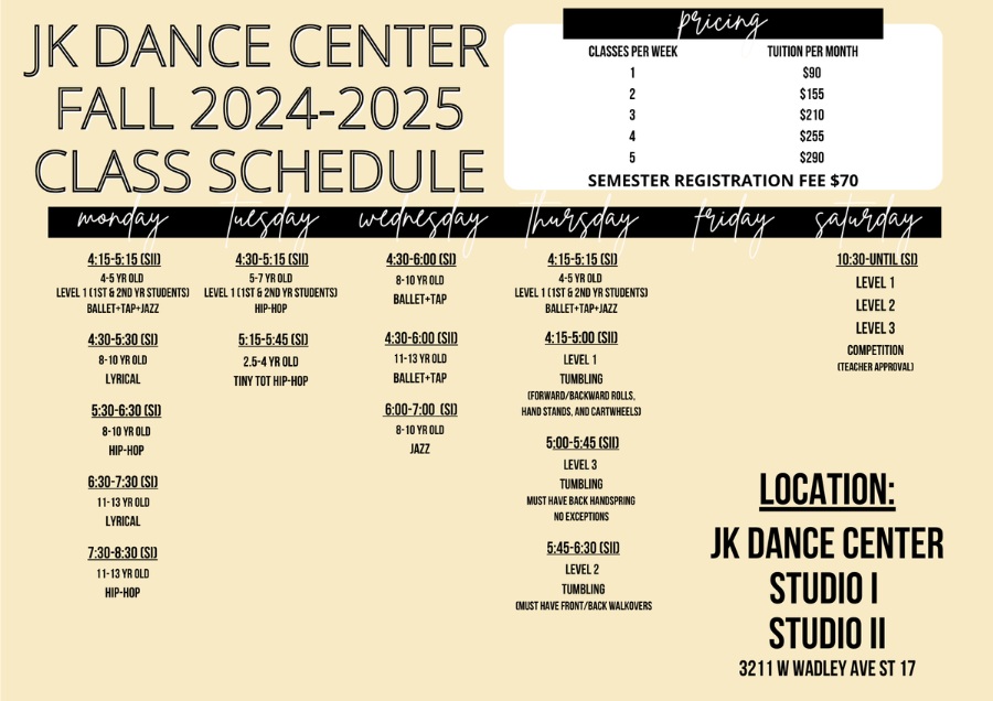 JK Dance Center Schedule